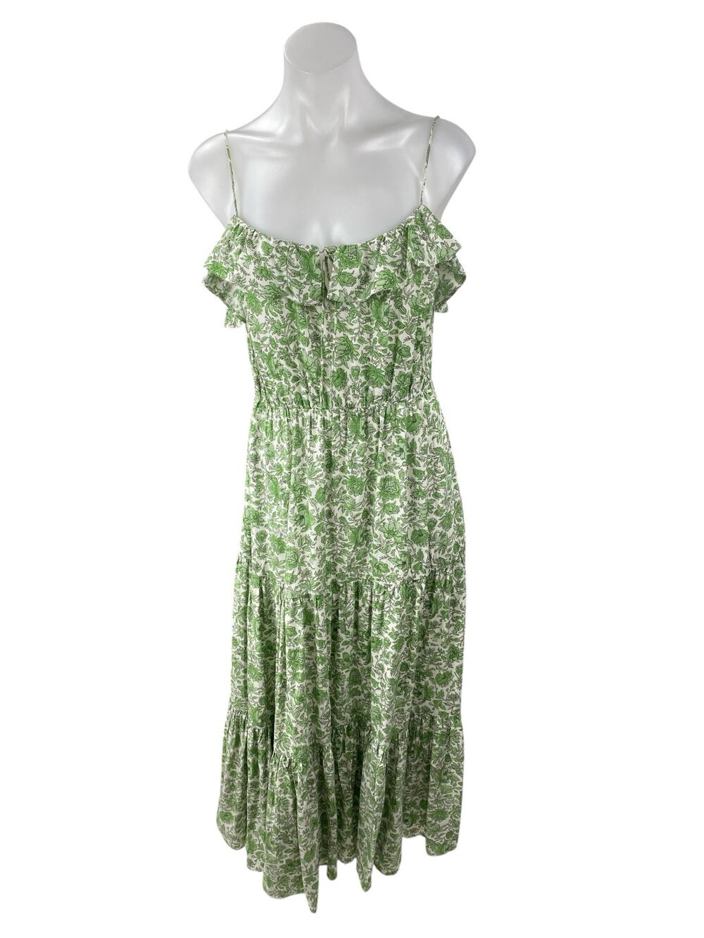 J.Crew Women's Green Floral Ruffle Sleeveless Cami Tank A Line Maxi Dress Size S